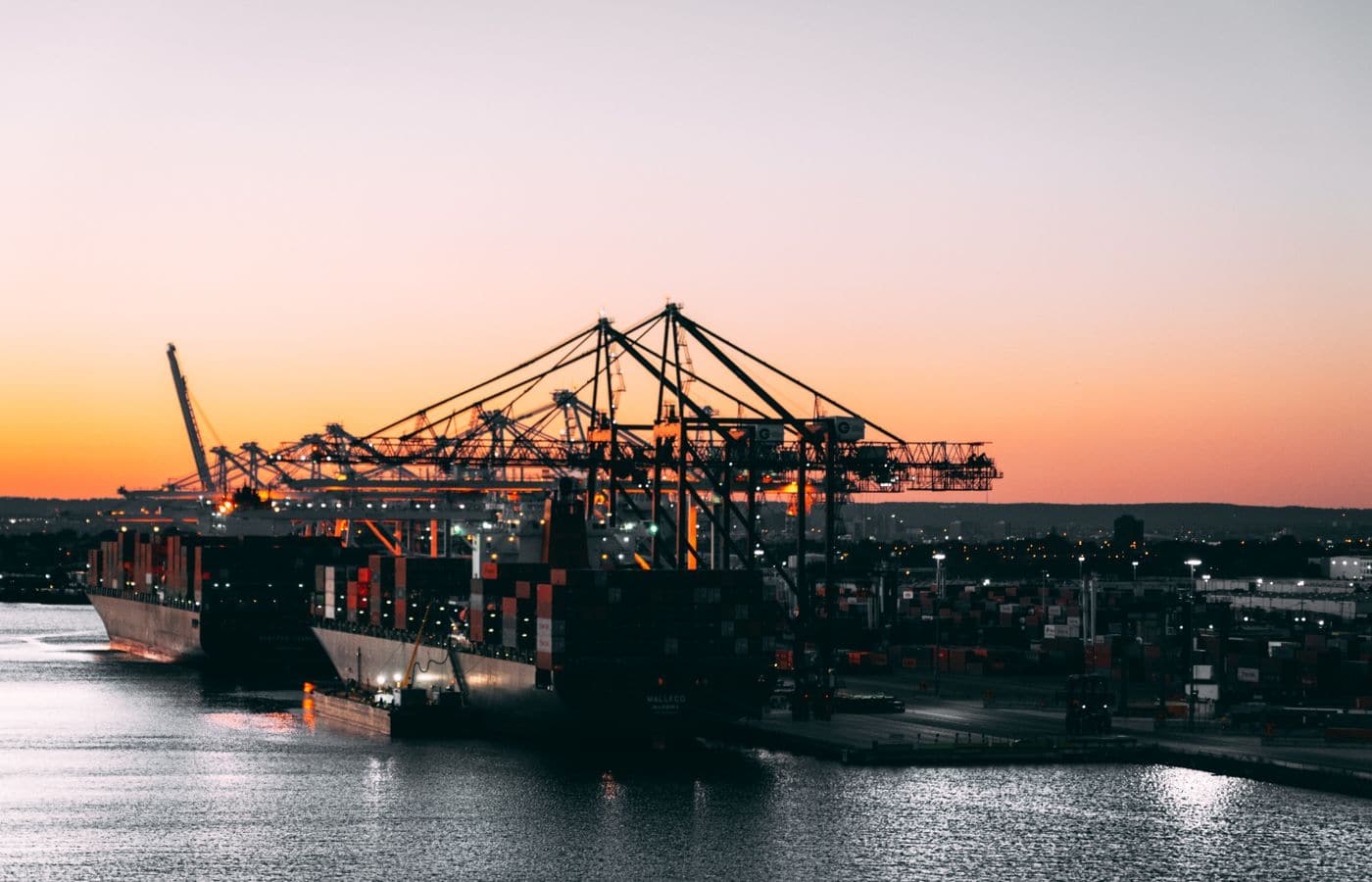 Cargo ships docked at port for food product export from India